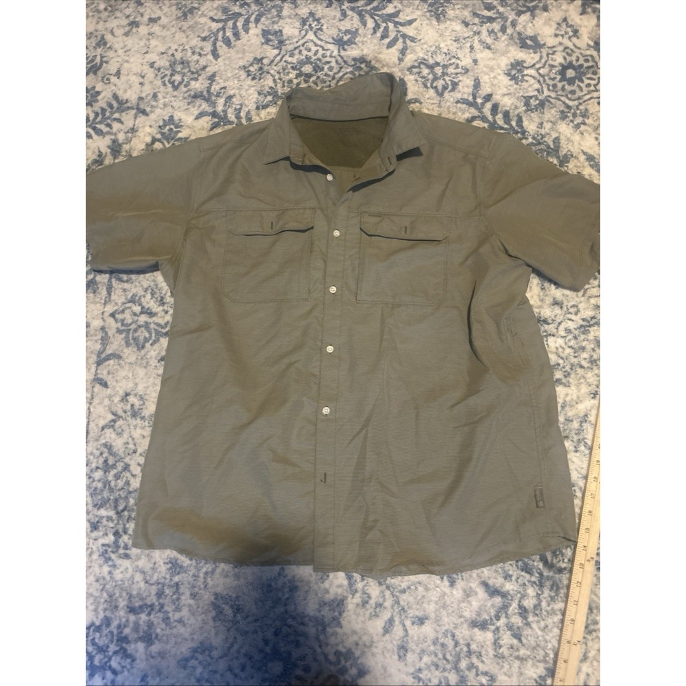Mountain Hardware Fishing Button Up Shirt Mens XXL Short Sleeve Vented Beige Tan